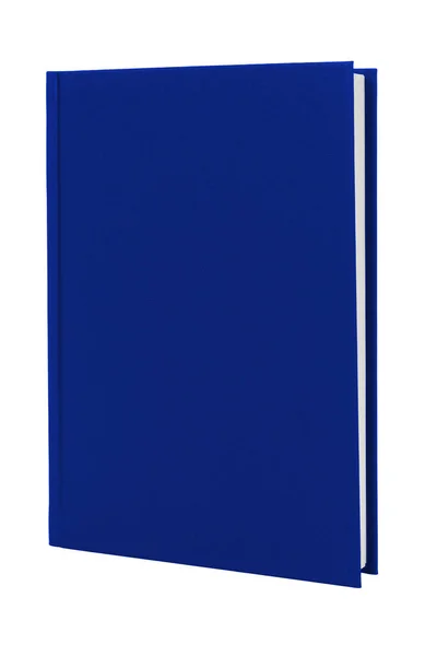 Livro de capa dura azul em pé no branco com caminho de recorte — Fotografia de Stock