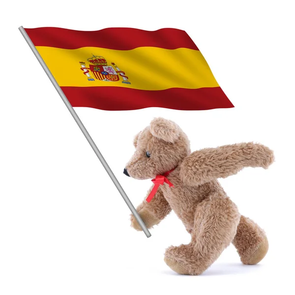 Drapeau d'Espagne porté par un ours en peluche mignon — Photo