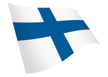 Finlandiya 'da 3d bayrağını sallayan ve kırpma yolu ile beyaza izole edilmiş bir resim