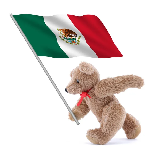 Mexico flag being carried by a cute teddy bear — Stock Photo, Image