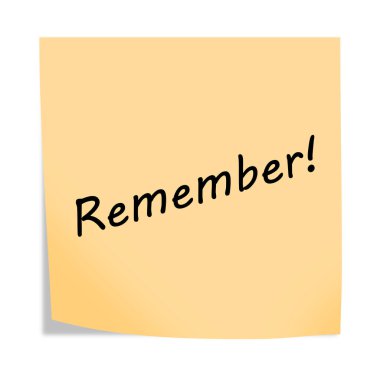 Remember 3d illustration post note reminder on white with clipping path