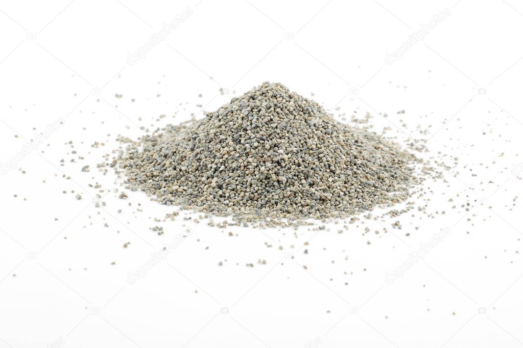 Heap of cat litter isolated on white