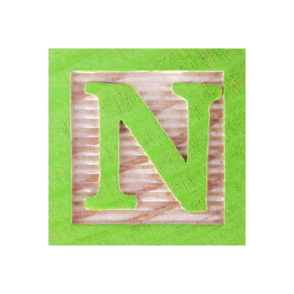 Letter N childs wood block on white with clipping path — Stock Photo, Image