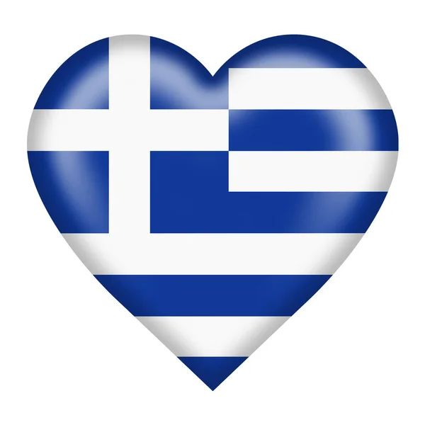 Ελλάδα σημαιάκι καρδιά κουμπί απομονώνονται σε λευκό με περικοπή διαδρομή 3d εικονογράφηση — Φωτογραφία Αρχείου