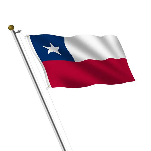 Chile Flagpole 3d illustration on white with clipping path — Zdjęcie stockowe