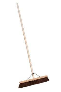 Wooden yard broom inclined left on white background