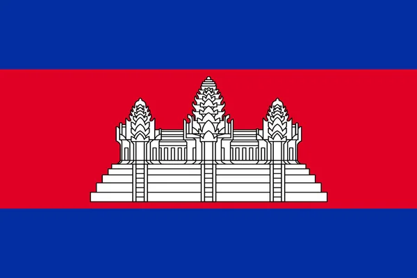 柬埔寨国旗背景图为蓝色、红色、白色吴哥窟 — 图库照片