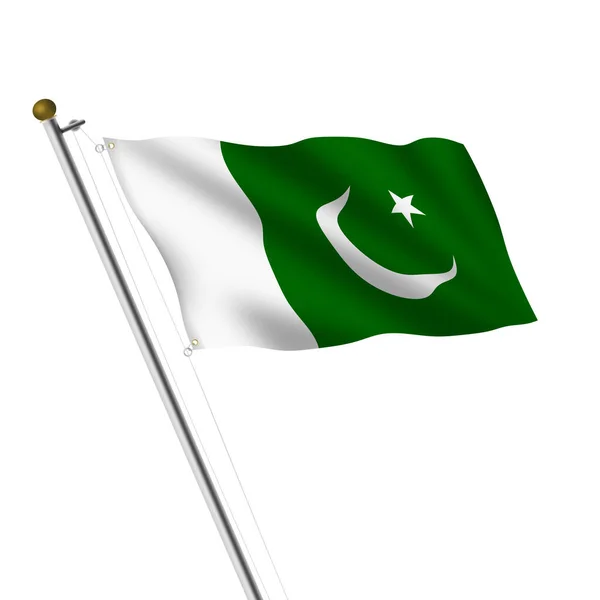 Illustration 3d du mât de drapeau pakistanais sur fond blanc — Photo