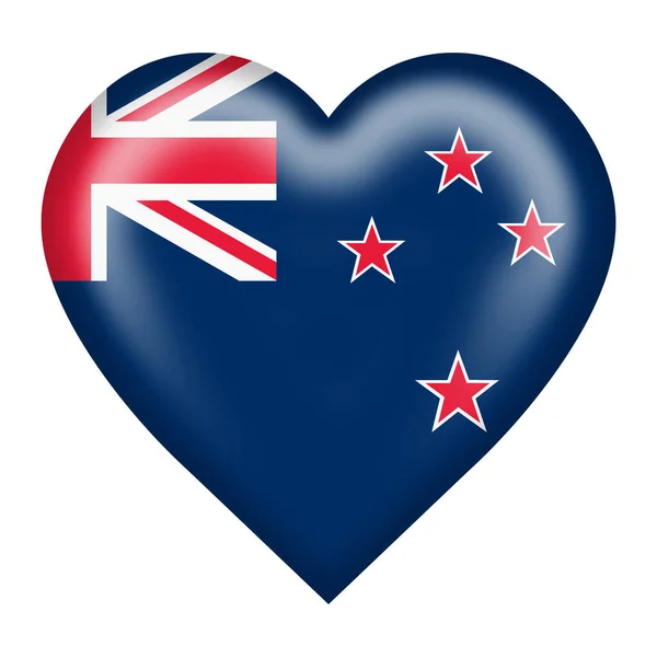 Bandera de Nueva Zelanda botón del corazón con la ruta de recorte 3d ilustración — Foto de Stock