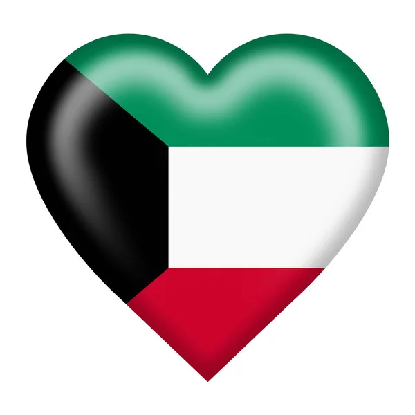 Kuwait Flagge Herz-Taste isoliert auf weiß mit Clipping-Pfad 3D-Illustration — Stockfoto