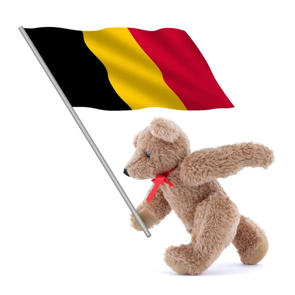 Σημαία Βελγίου που φέρει ένα χαριτωμένο αρκουδάκι — Φωτογραφία Αρχείου
