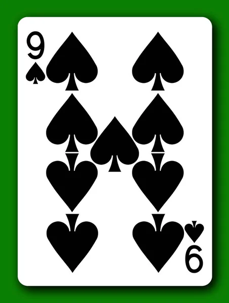 9 Εννέα μπαστούνι παίζοντας κάρτα με clipping διαδρομή για να αφαιρέσετε φόντο και σκιά 3d εικονογράφηση — Φωτογραφία Αρχείου