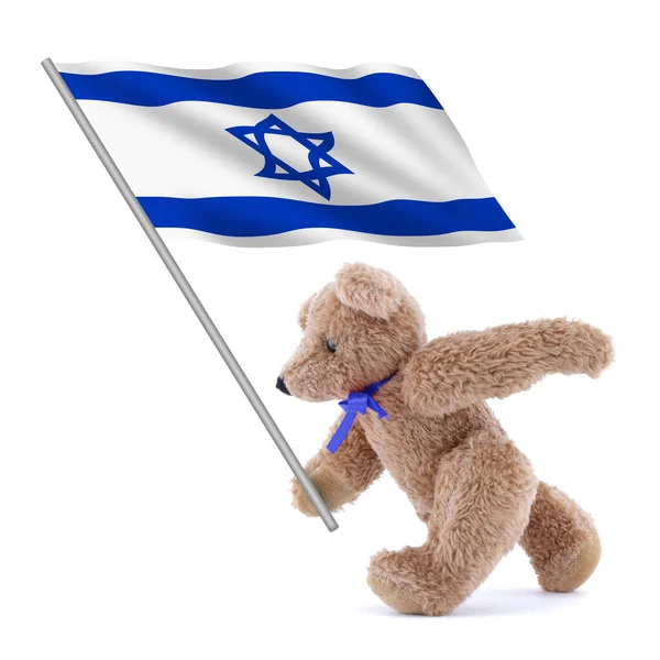 Israel flag being carried by a cute teddy bear — Stock Photo, Image