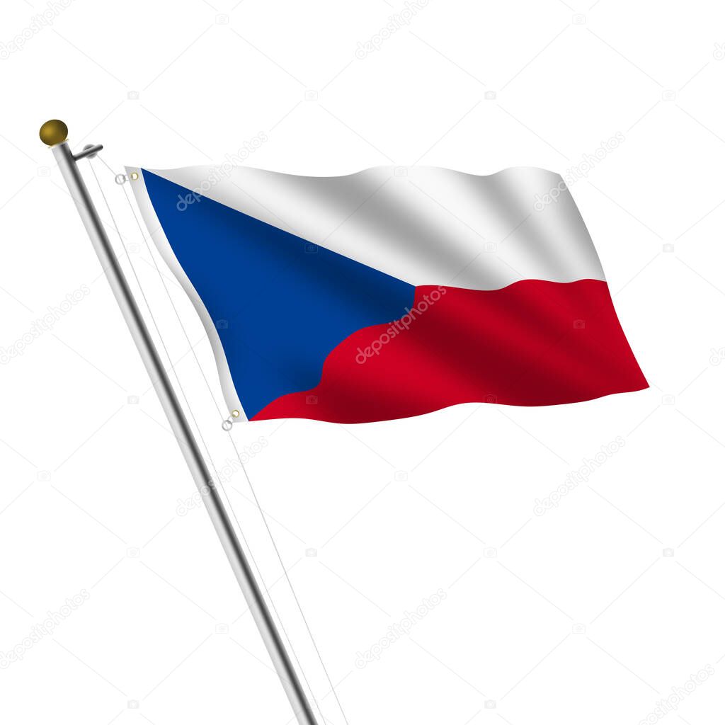 Czech Republic Flagpole 3d illustration on white with clipping path