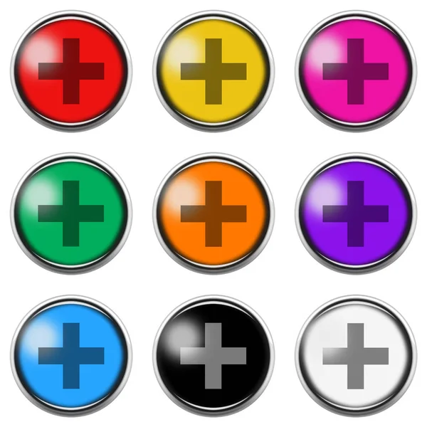 Plus sign button icon set isolated on white with clipping path 3d illustration — Photo
