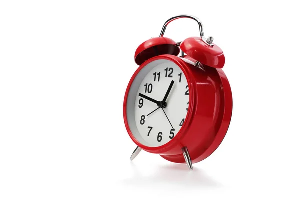 Red retro alarm clock in white with shadow — Stockfoto