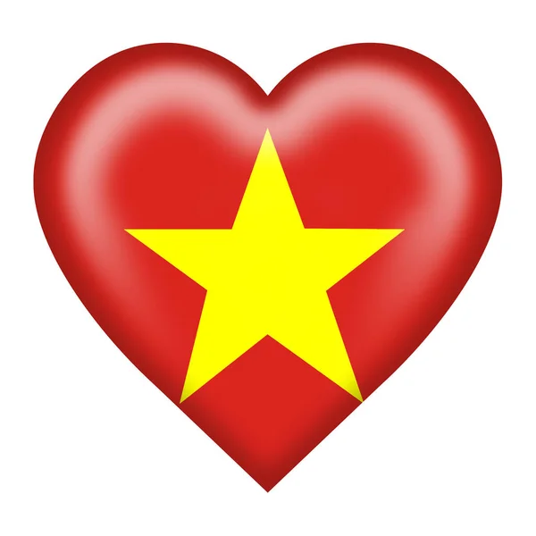 Botón Corazón Bandera Vietnam Aislado Blanco Con Ruta Recorte Ilustración —  Fotos de Stock