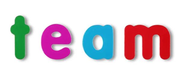 Team Coloured Magnetic Letters White Clipping Path Remove Shadow — Stock Fotó