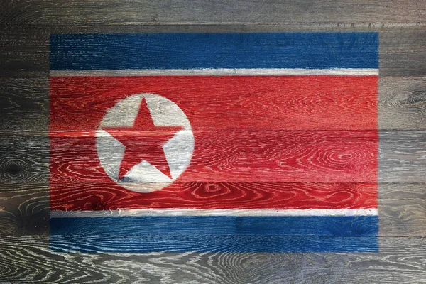 North Korea Flag Rustic Old Wood Surface Background — Foto Stock