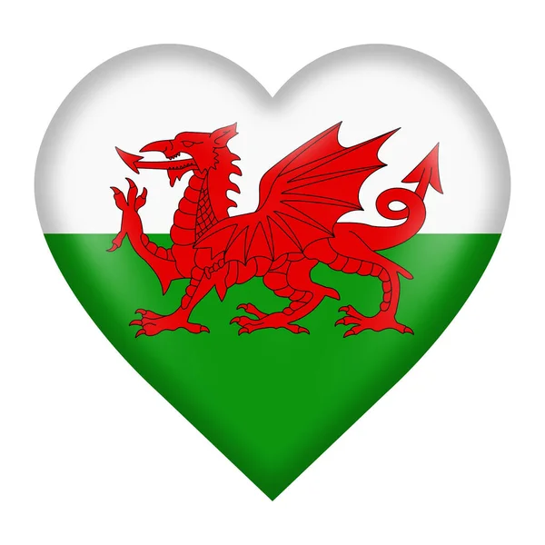 Wales Flag Heart Button Illustration Isolated White Clipping Path — Fotografia de Stock
