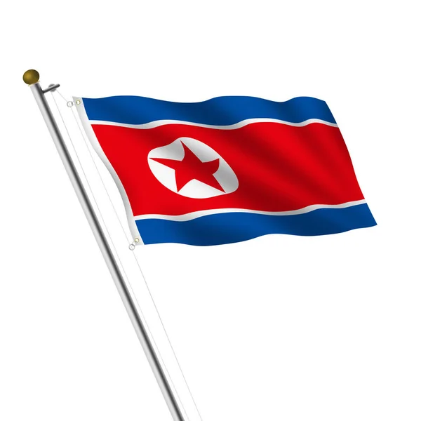 North Korea Flagpole Illustration White Clipping Path — Foto Stock