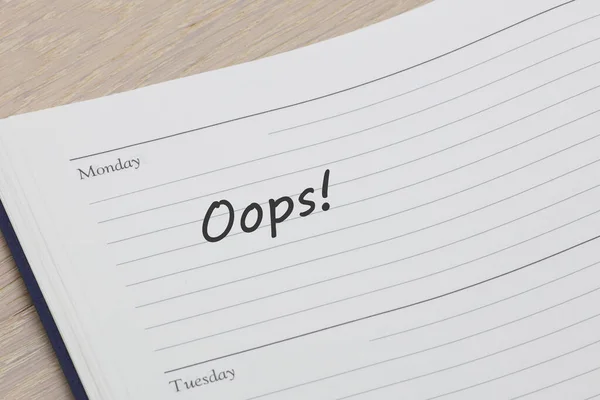 Oops Diary Reminder Appointment Open Desk — Stock Photo, Image
