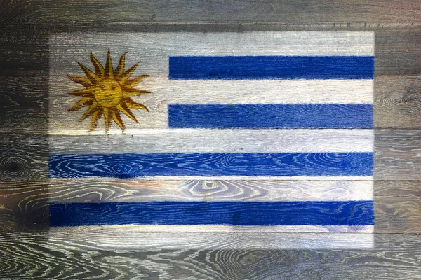 Uruguay Flag Rustic Old Wood Surface Background Blue White Stripes — Foto Stock