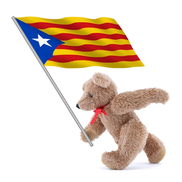 Catalonia Independence Flag Being Carried Cute Teddy Bear Red Yellow — Zdjęcie stockowe