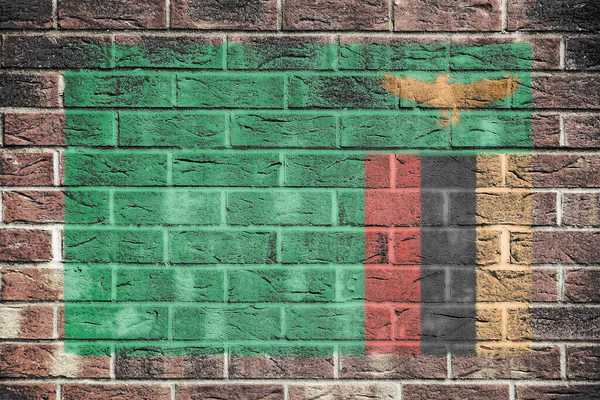Zambia Flag Old Brick Wall Background — Stok fotoğraf
