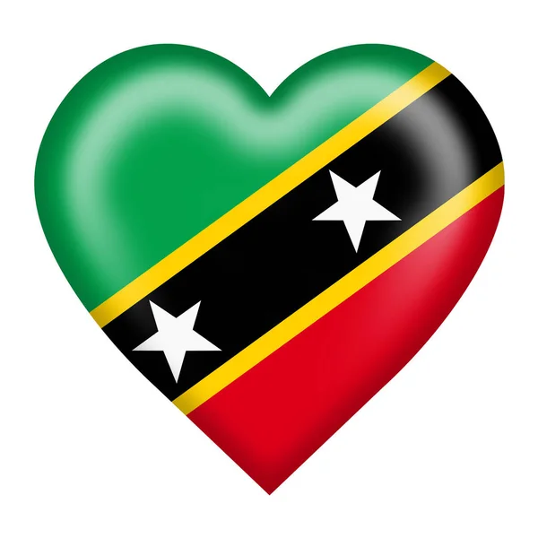 Saint Kitts Nevis Flag Heart Button Isolated White Clipping Path — Stockfoto