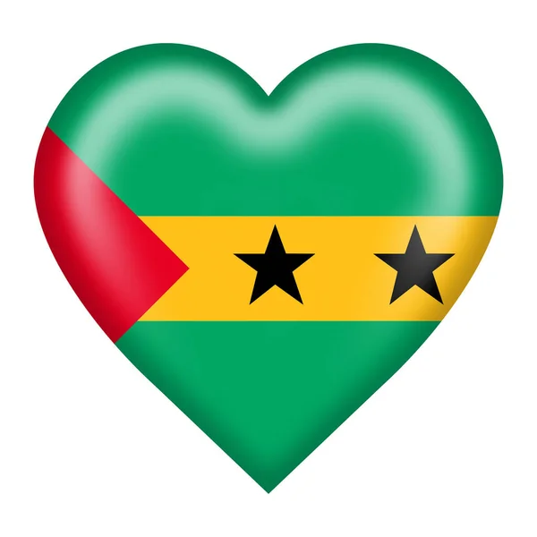 Sao Tome Principe Flag Heart Button Isolated White Clipping Path — Stock Fotó