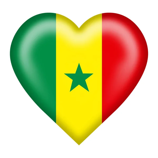Senegal Flag Heart Button Isolated White Clipping Path Illustration — Stock Fotó