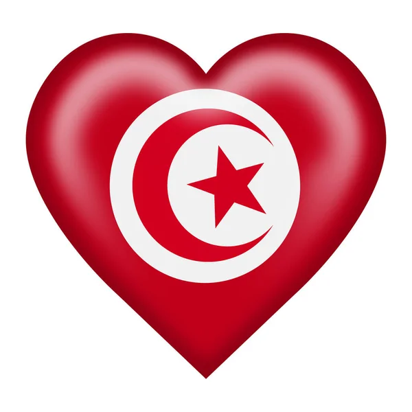 Tunisia Flag Heart Button Illustration Isolated White Clipping Path — Foto Stock