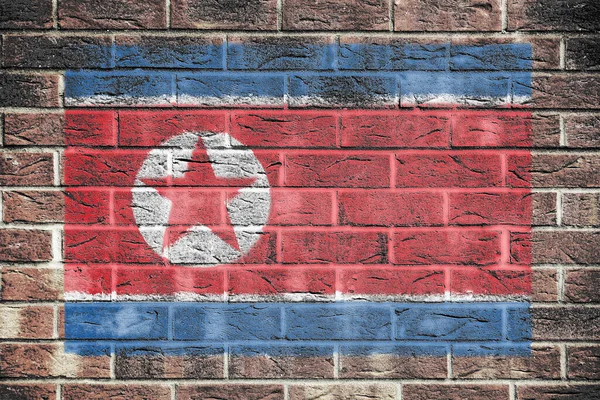 Uma Bandeira Coreia Norte Fundo Parede Tijolo Velho — Fotografia de Stock