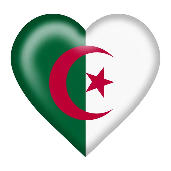 Pulsante Cuore Bandiera Algeria Isolato Bianco Con Percorso Ritaglio — Foto Stock