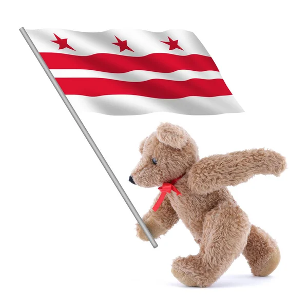 Μια Σημαία Ουάσιγκτον Που Φέρει Ένα Χαριτωμένο Αρκουδάκι — Φωτογραφία Αρχείου