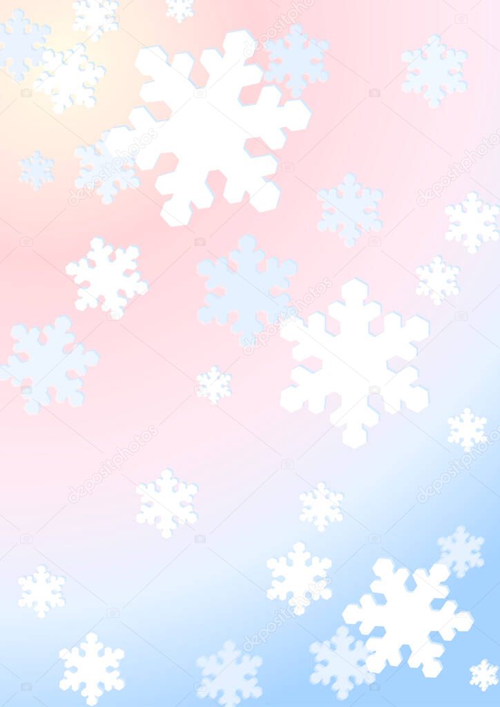 White voluminous snowflakes on a pink-blue background. Screensaver