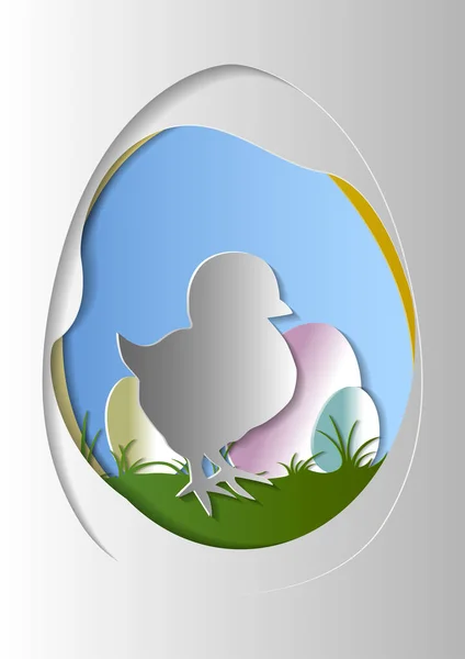 Die Silhouette Eines Huhns Und Eier Auf Dem Gras Umrahmt — Stockvektor