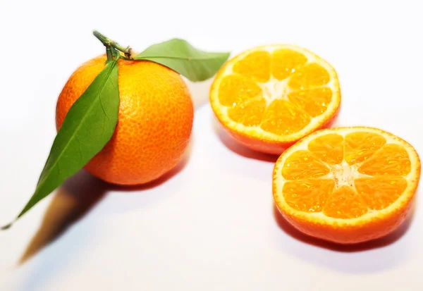 Orange mandarins with green leaf isolated on white background — Stock Photo, Image