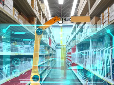 Industrial technology concept of manufacturing using robotic arms.