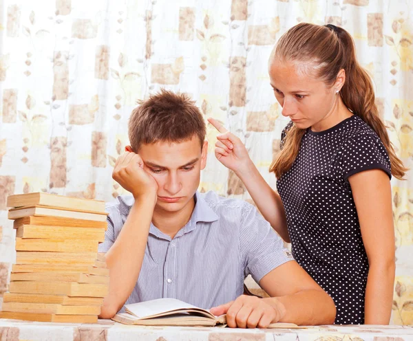 Two serious learning together in the classroom — Stock Photo, Image