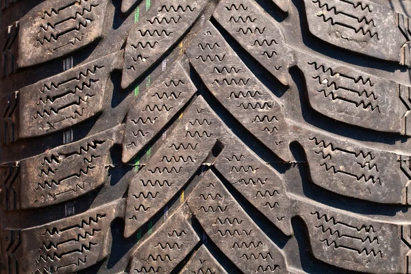 Sehr altes gebrauchtes schwarzes Reifen-Makro-Foto — Stockfoto