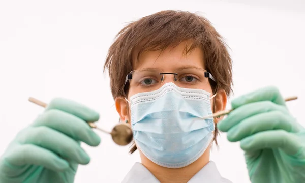 The dentist examine the patient — Stock Photo, Image