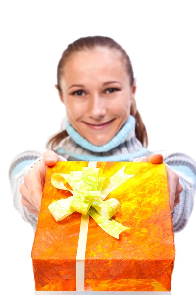 Sweet young girl with christmas presents — Stock Photo, Image