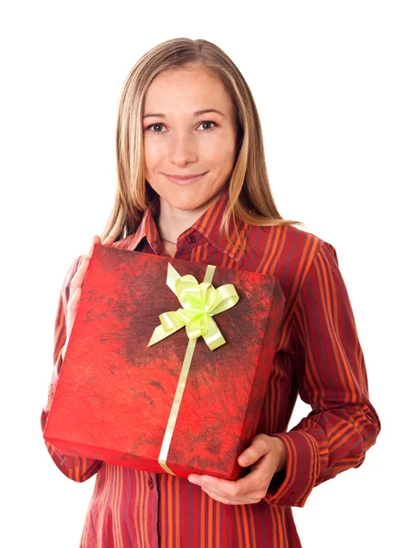 Sweet young girl with christmas presents — Stockfoto