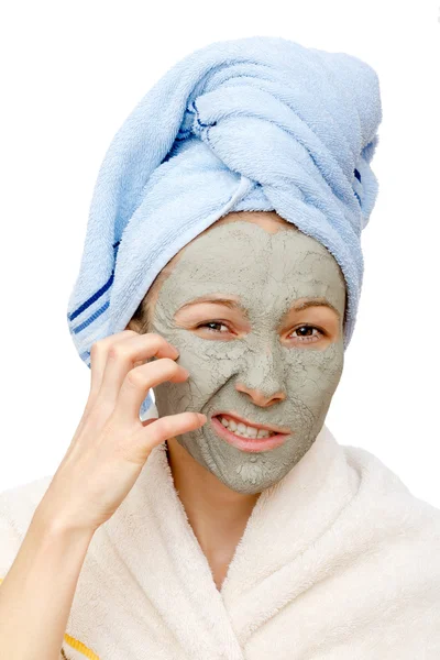 The clay facial mask treatment and beauty secrets — Stock Photo, Image