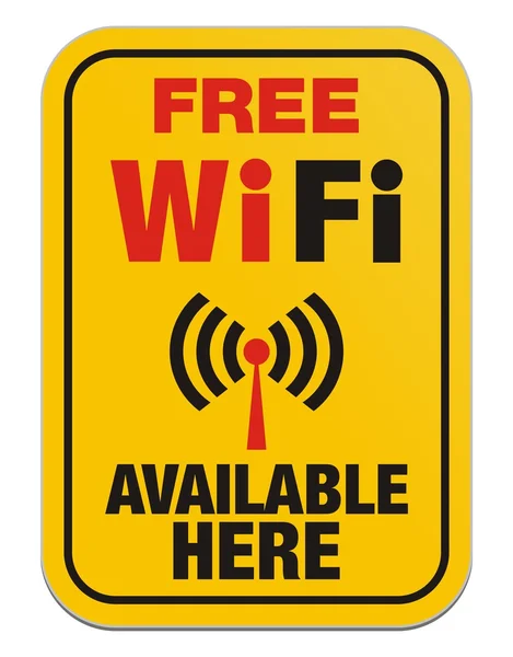 Wi-fi gratuito disponível aqui - sinal amarelo —  Vetores de Stock
