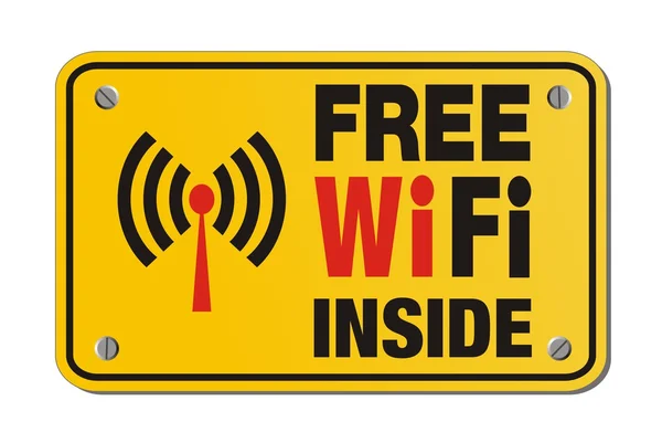 Wi-fi gratis en el interior - signo amarillo rectángulo — Vector de stock