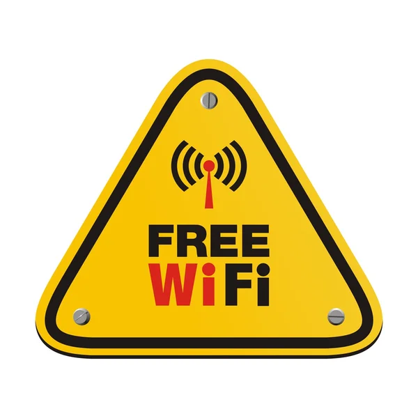 Segno giallo WiFi gratuito - segno triangolo — Vettoriale Stock