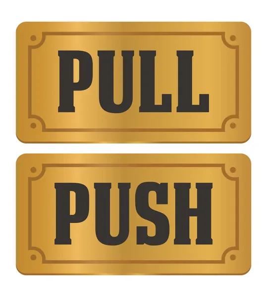 Pull och push - guld dörr skyltar — Stock vektor